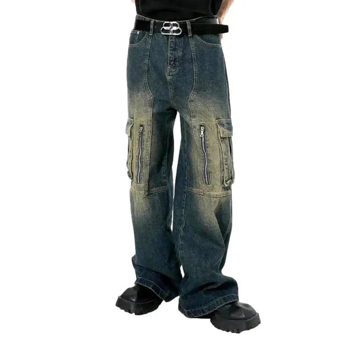 Floor-length men's dark-wash jeans