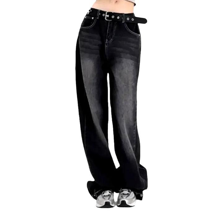 Floor-length women's whiskered jeans