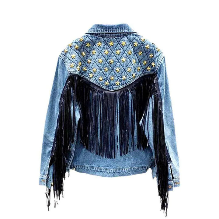 Fringe embellished color denim jacket