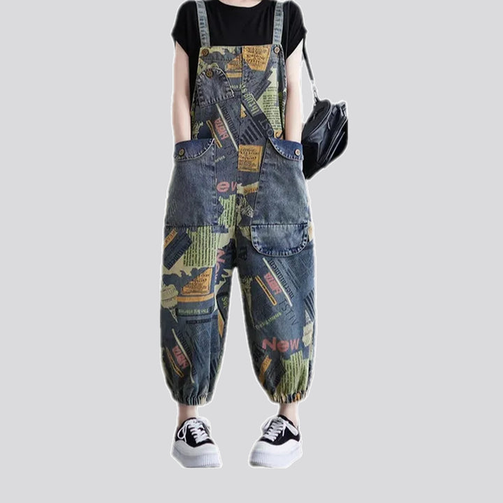 Graphic Printed Women's Jean Bib | Jeans4you.shop