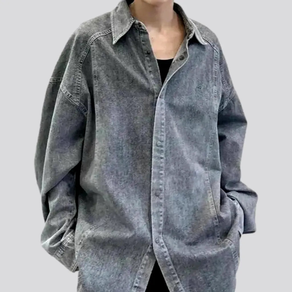 Grunge Medium Length Men's Denim Shirt | Jeans4you.shop