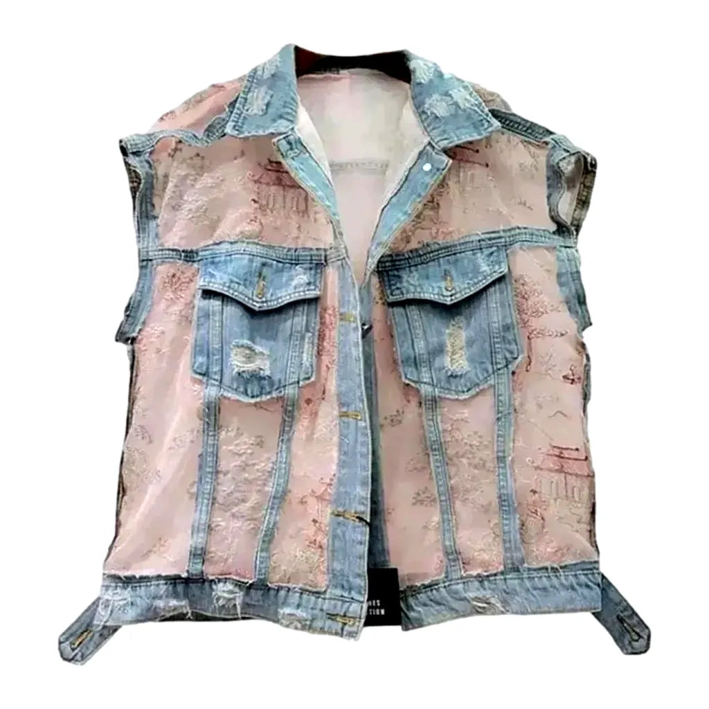 Grunge regular jean vest
 for women
