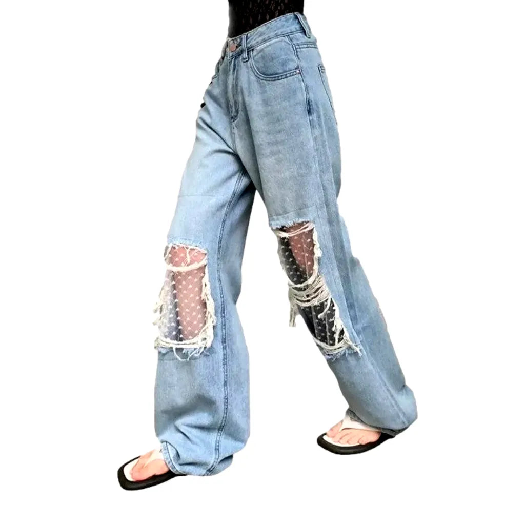 Grunge women's mid-waist jeans