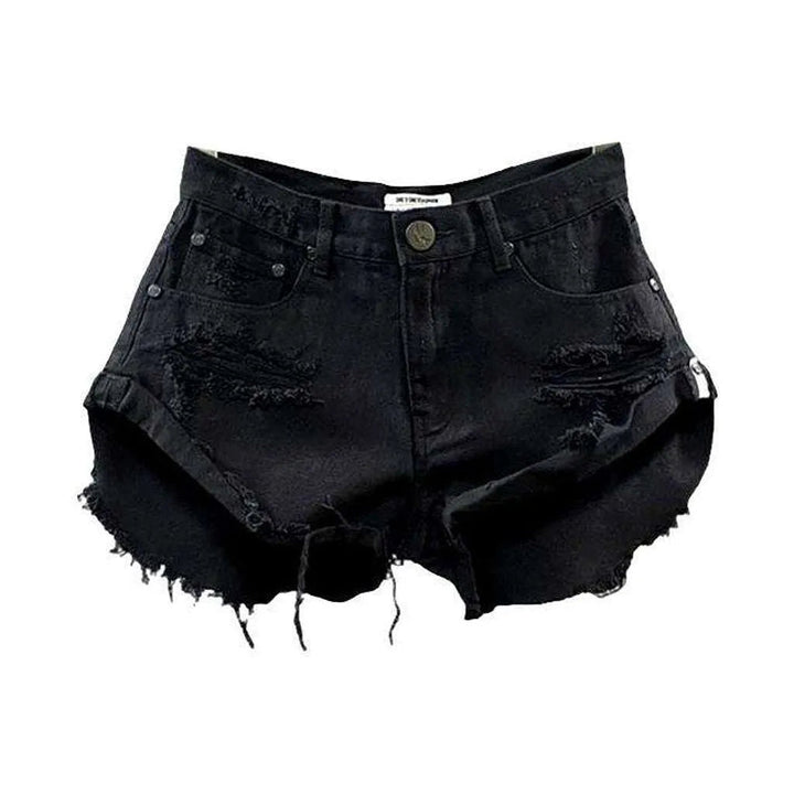 Heavy distressed women's denim shorts