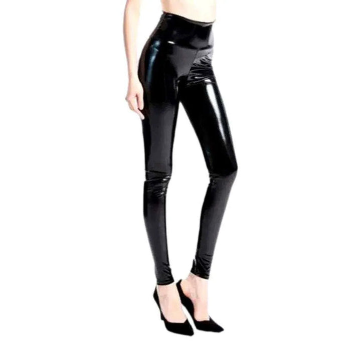 High-waist latex women's jeans pants