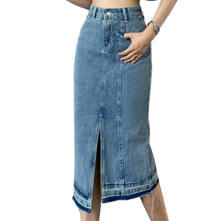 High-waist midi women's denim skirt