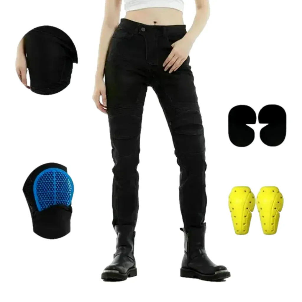 High-waist sanded moto jeans for ladies