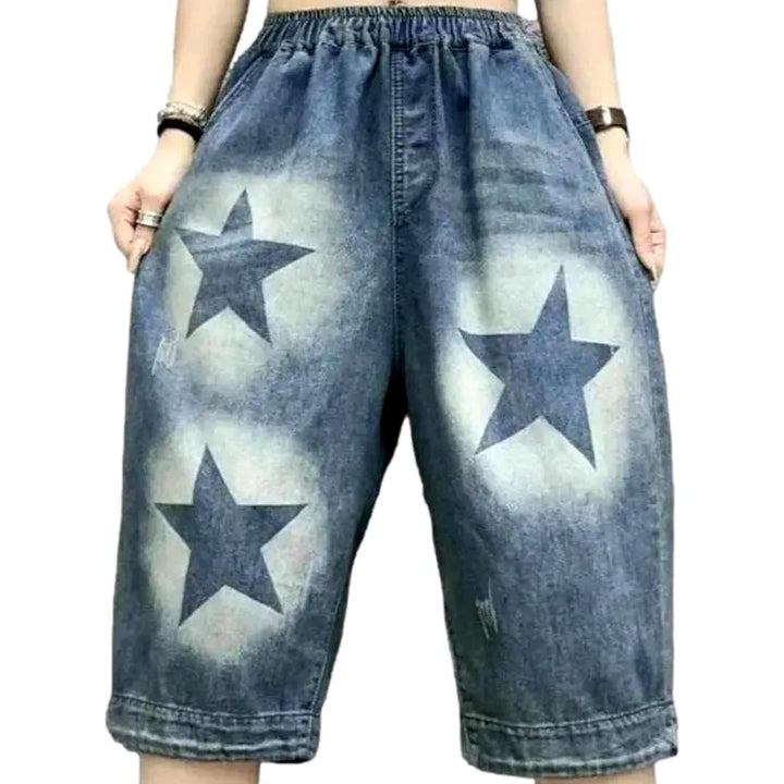 High-waist stars-print jean shorts
 for ladies