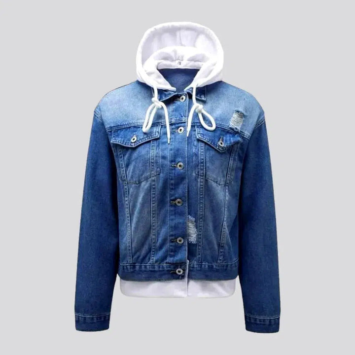 Hooded medium-wash jeans jacket for women | Jeans4you.shop
