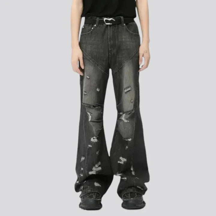 Boho grunge distressed mid rise men's jeans