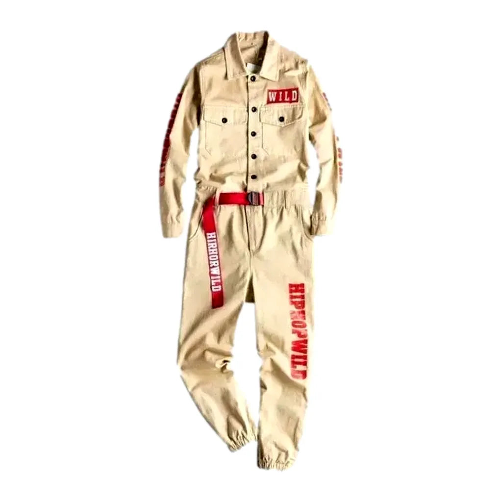 Painted Denim Men's Jumpsuit Overall - Sand