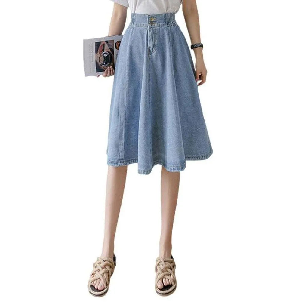 Knee-length flare denim skirt