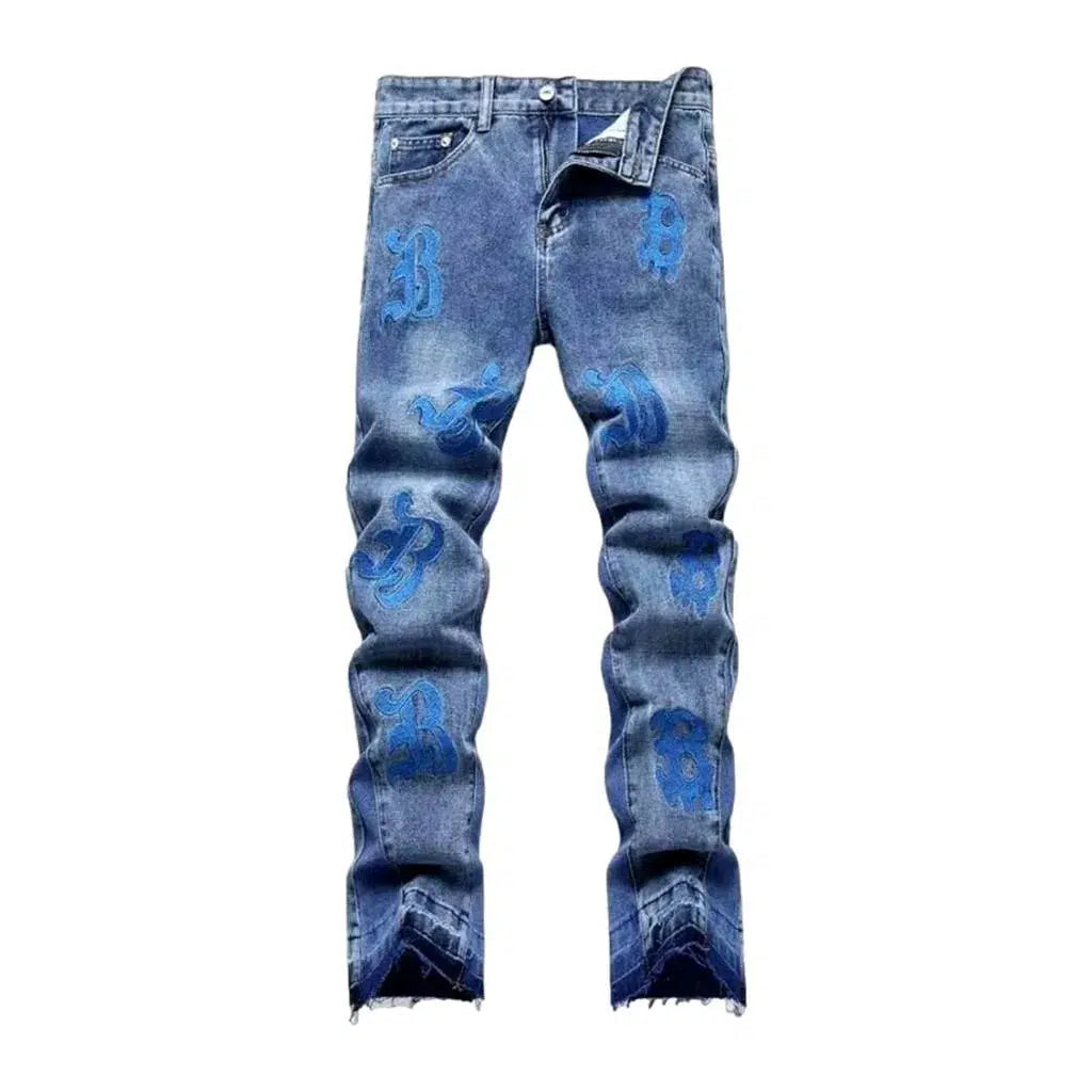 Light-wash embroidered jeans