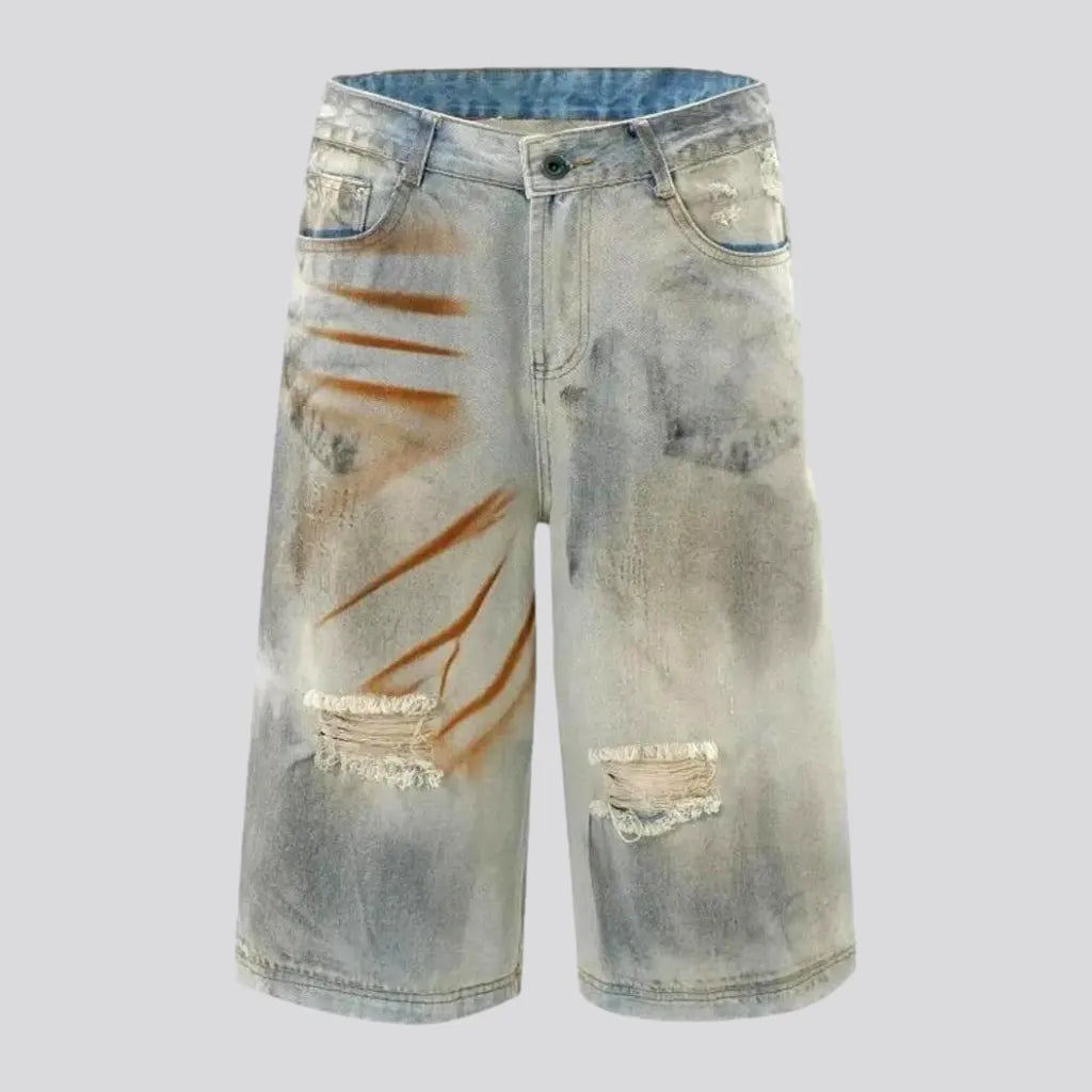 Light Wash Grunge Style Men's Denim Shorts | Jeans4you.shop