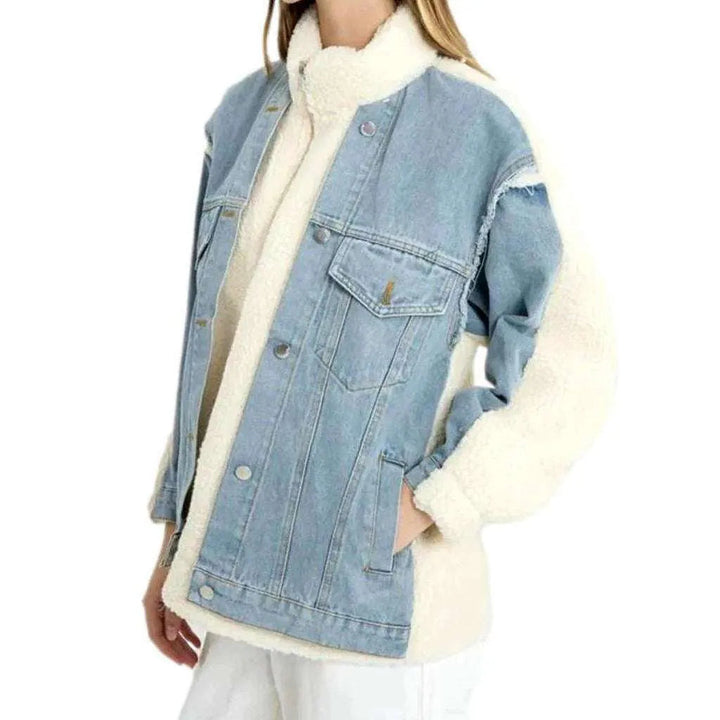 Light-wash sherpa jean jacket
 for women