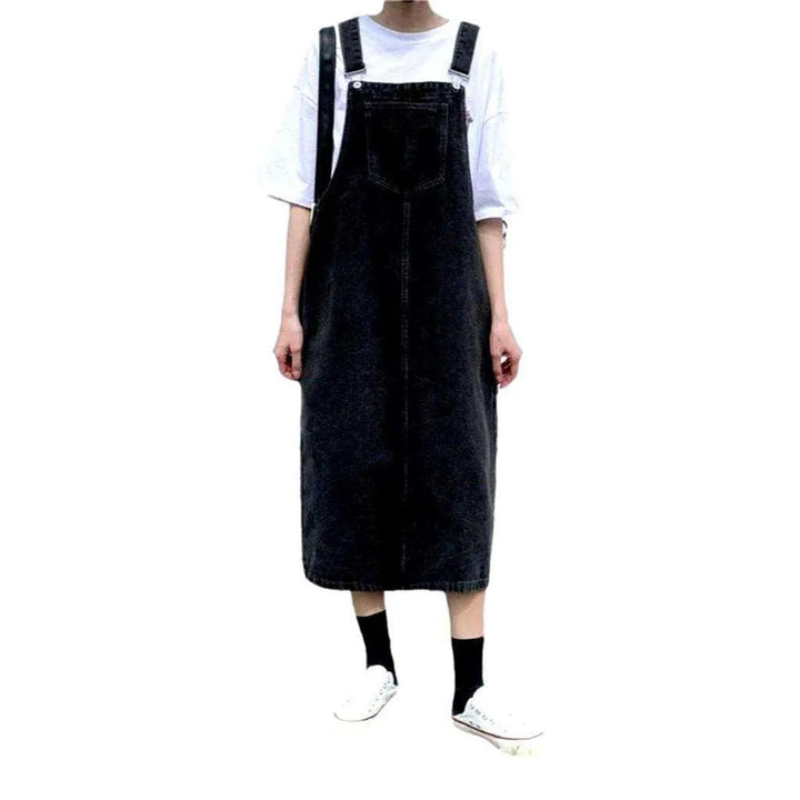 Long 90s Style Jean Dress - Black