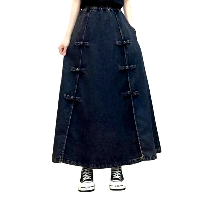 Long boho denim skirt for ladies