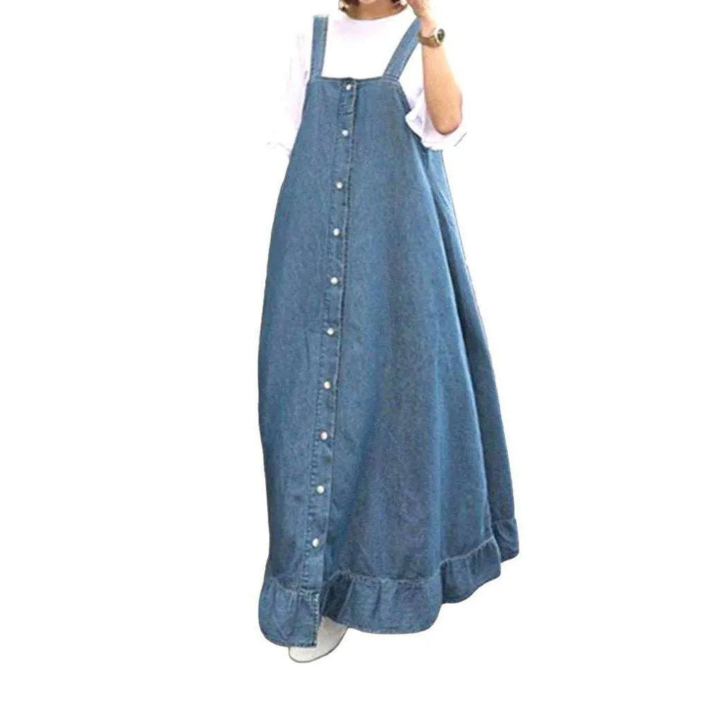 Long Casual Light Wash Jean Dress - Light Blue