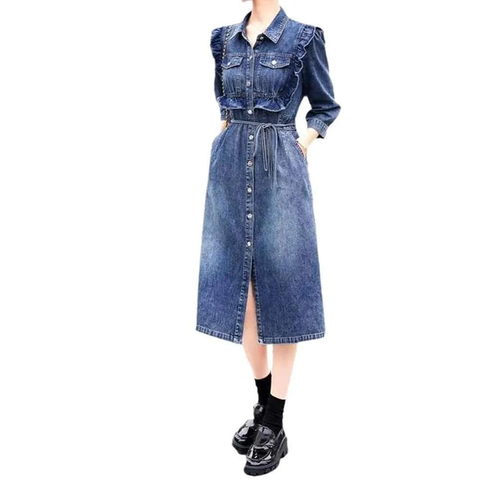 Long Shift 90s Denim Dress - Blue