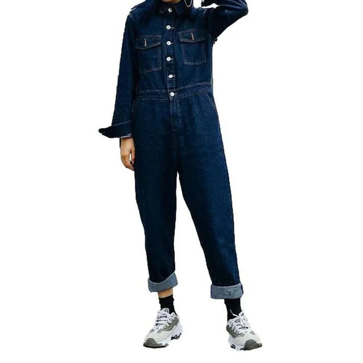 Stylish Women's Jean Jumpsuit - Dark Blue