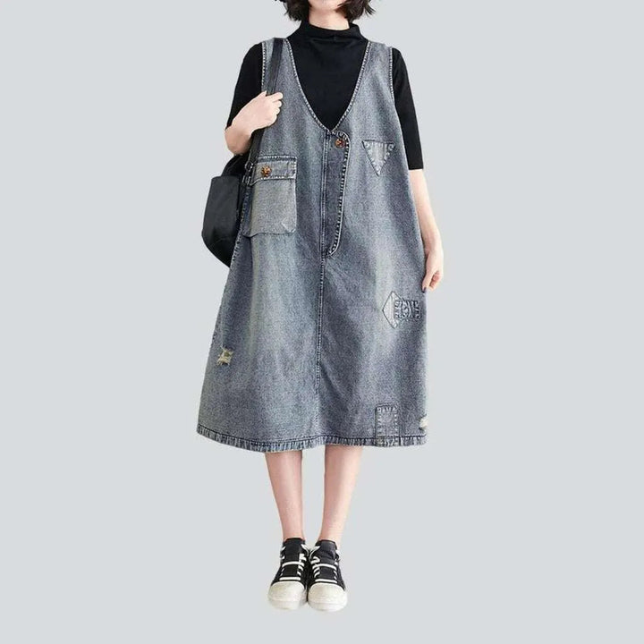 Loose ornamented denim dress | Jeans4you.shop