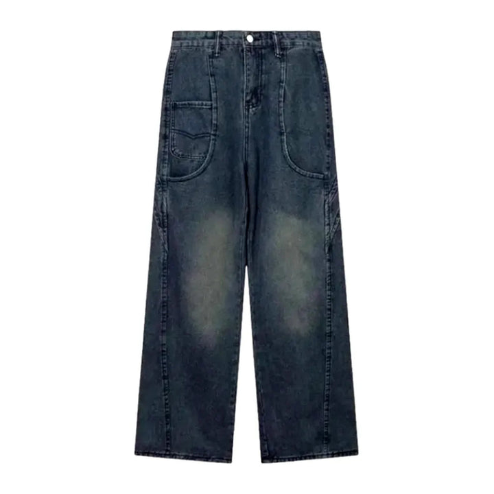 Medium-wash diagonal-stitching jeans