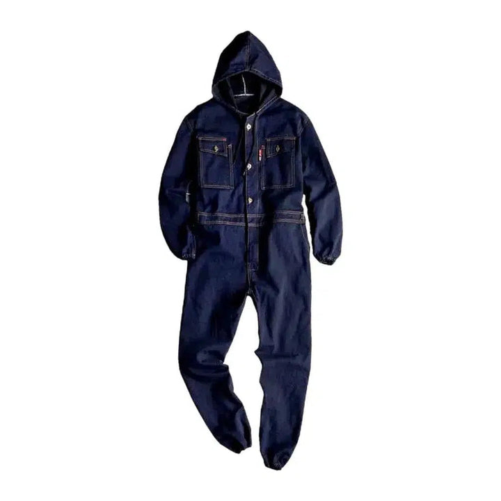 Men's Dark Wash Denim Jumpsuit - Dark Blue