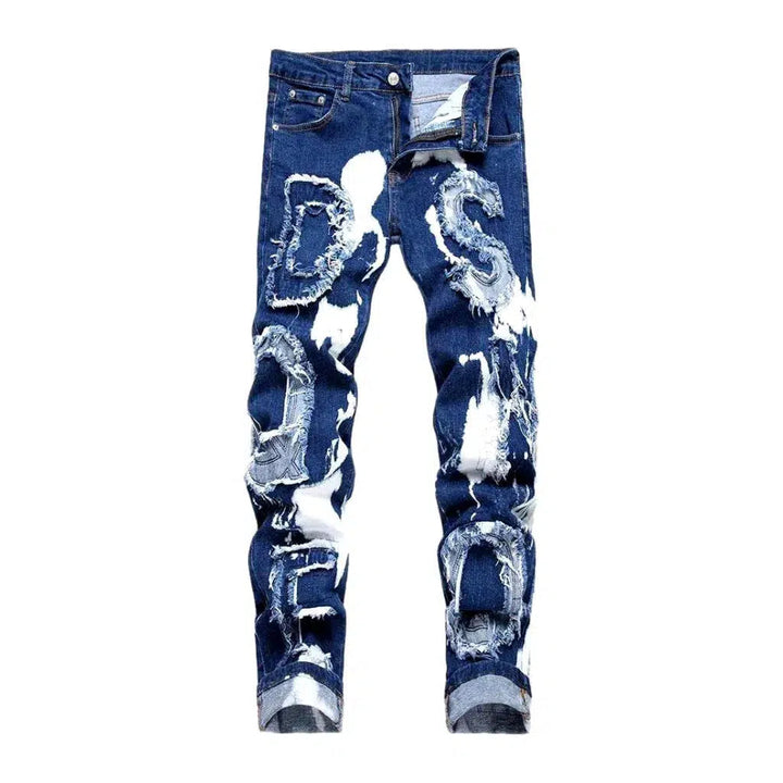 Men's letter-embroidery jeans