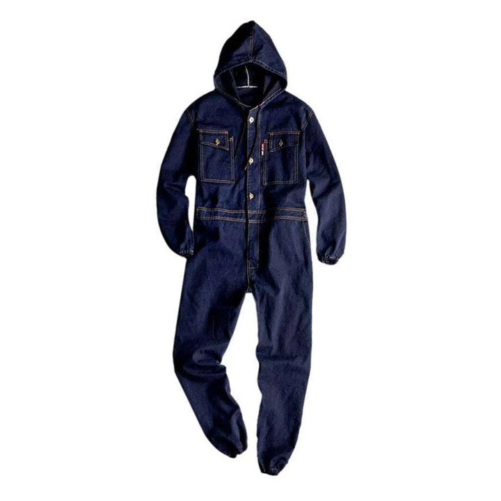 Men's Loose Denim Jumpsuit - Dark Blue