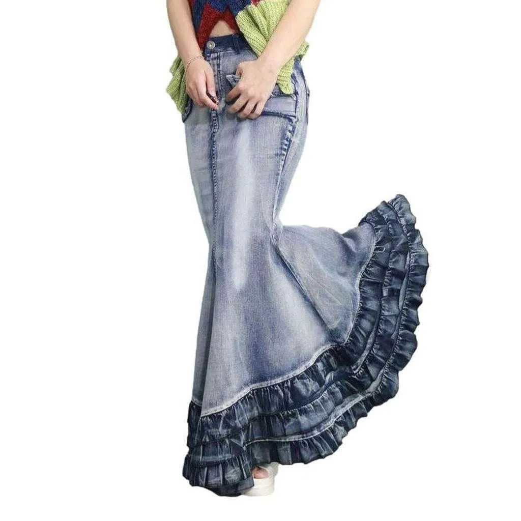 Mermaid frills women's denim skirt