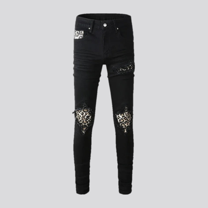 Mid Rise Biker Style Leopard Moto Men's Jeans | Jeans4you.shop