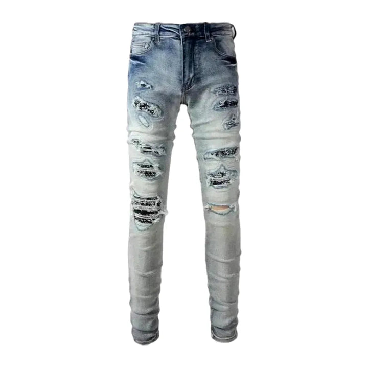 Mid rise men's distressed jeans