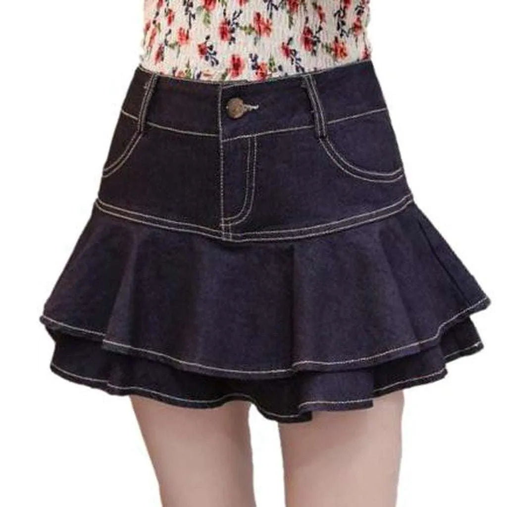 Mini frills denim skirt