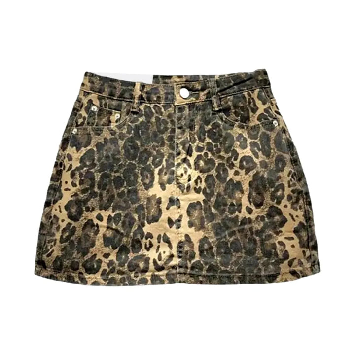 Mini leopard-print women's jean skort