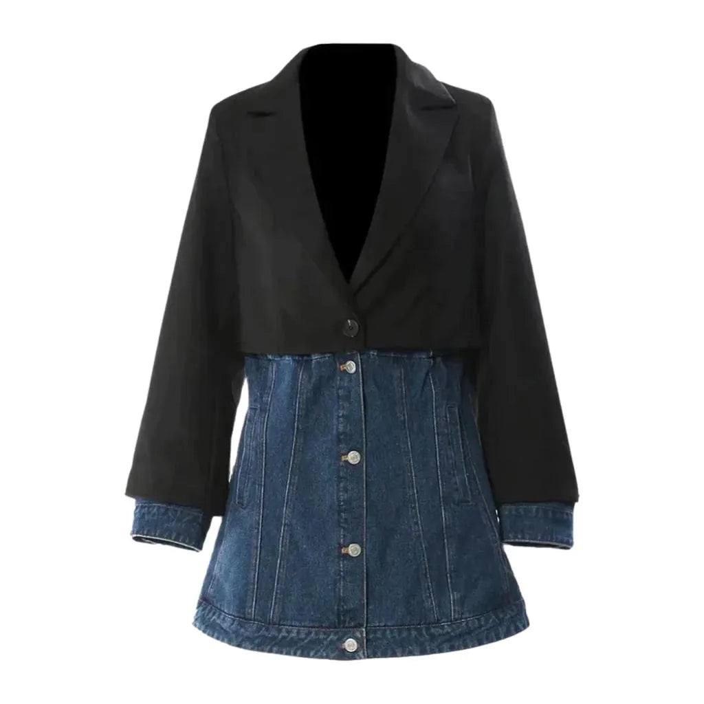 Mixed-fabrics street denim blazer