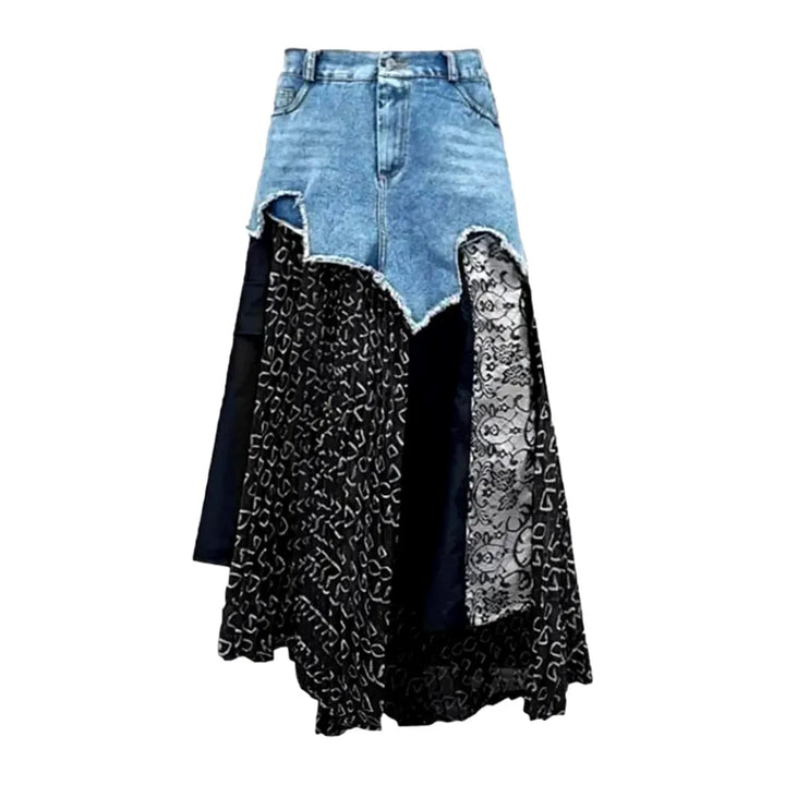 Mixed-fabrics women's jean skirt