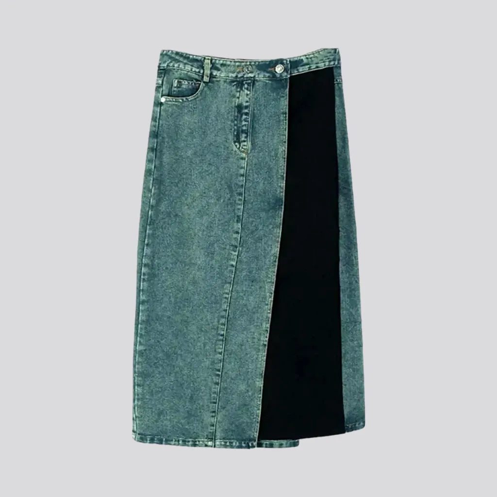 Mixed Pattern Maxi Denim Skirt | Jeans4you.shop