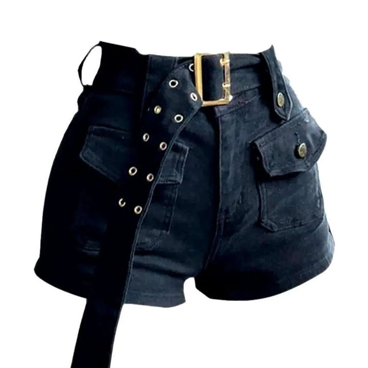 Navy denim shorts with belt