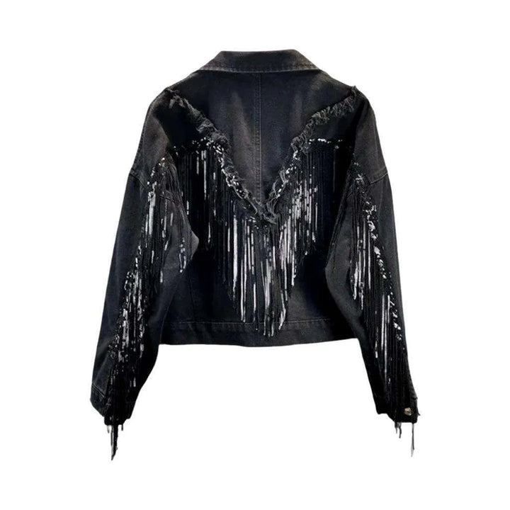 Oversized fringe denim jacket
 for women