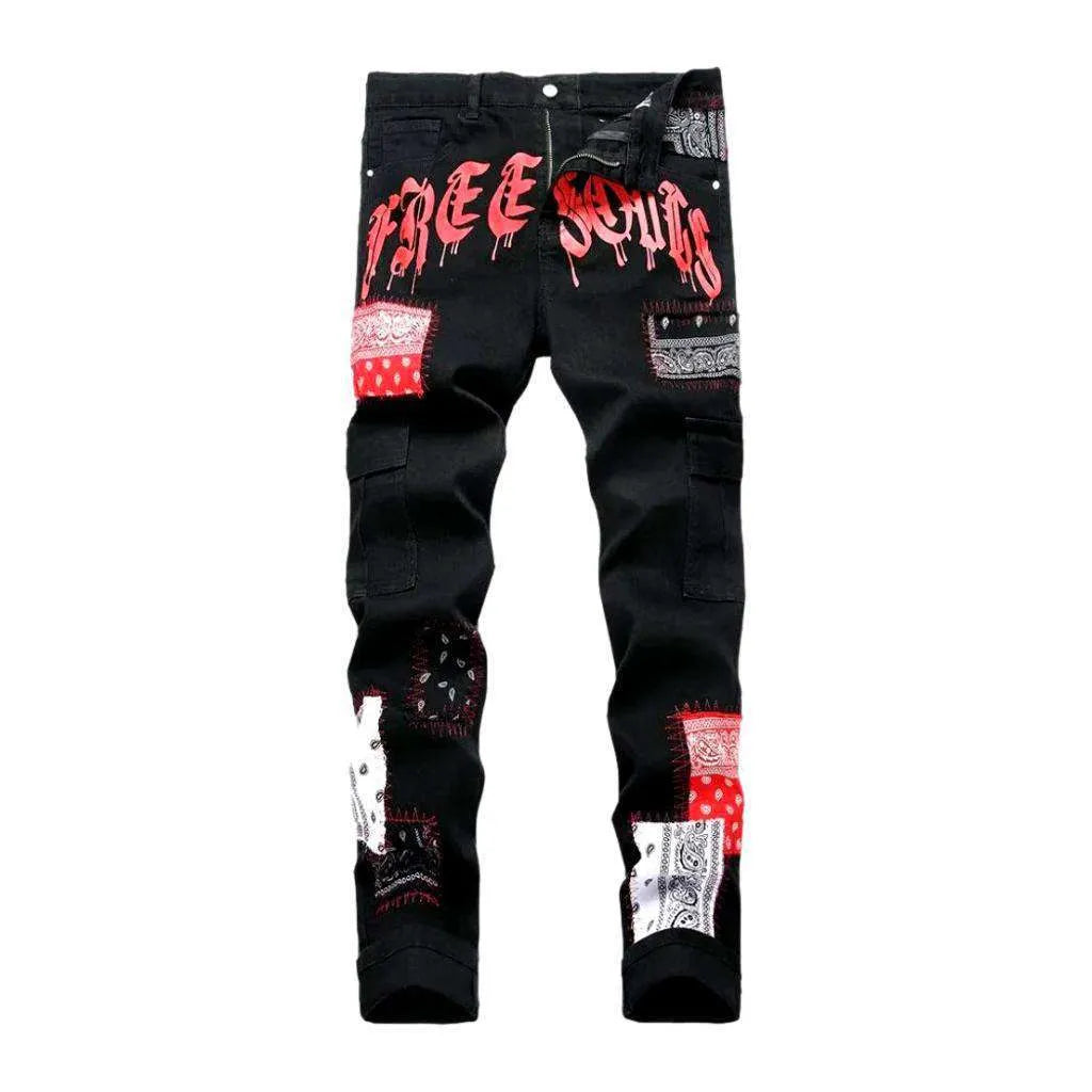 Painted men's cargo-pocket jeans