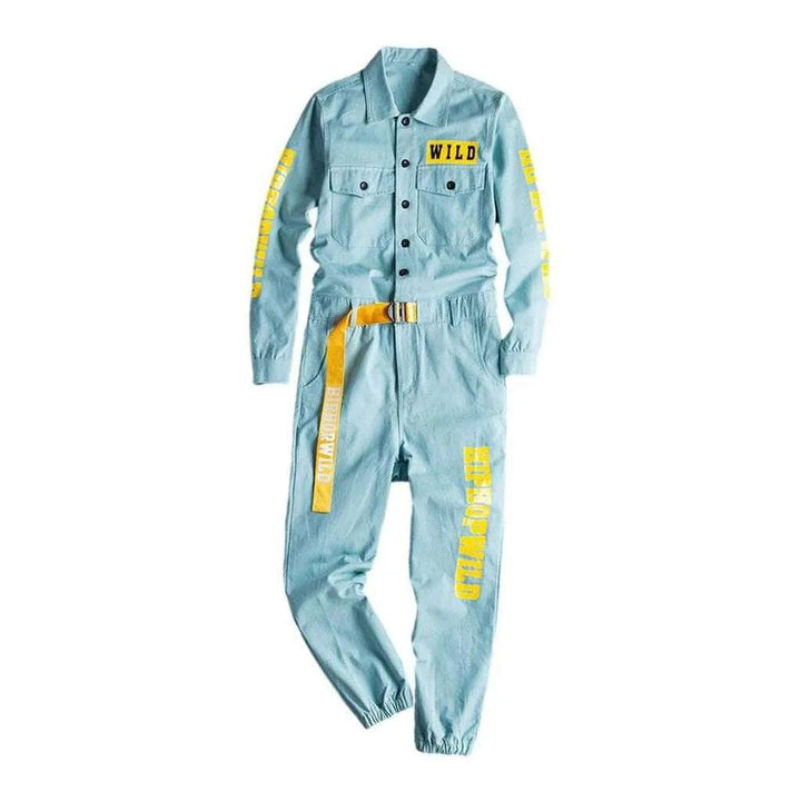 Painted Men's Jeans Jumpsuit - Light Blue