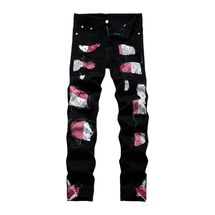 Patchwork black jeans
 for men