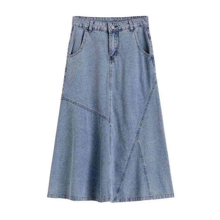 Patchwork denim long skirt