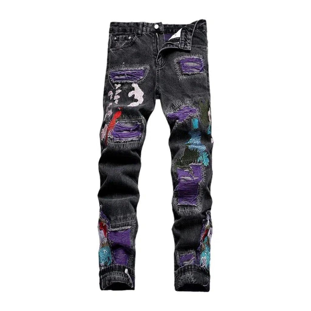 Patchwork men's embroidered jeans