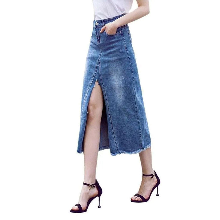 Pencil slit long jeans skirt