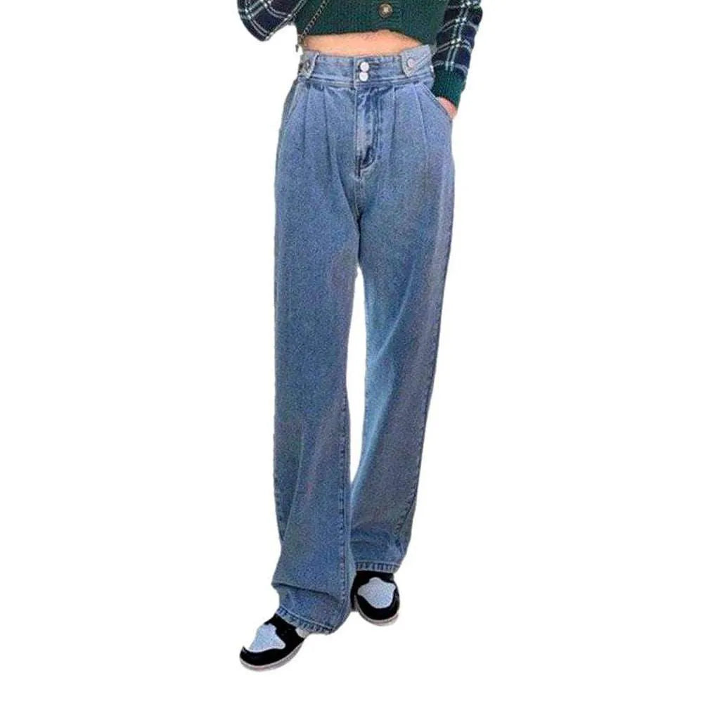 Pleated waistline street jeans