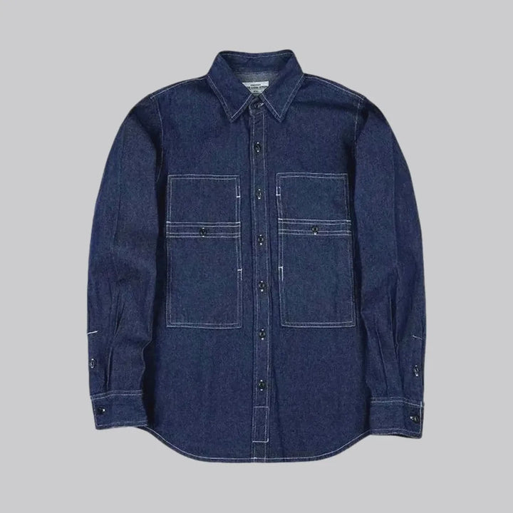 Medium stripes casual worker men's denim shirt | Jeans4you.shop