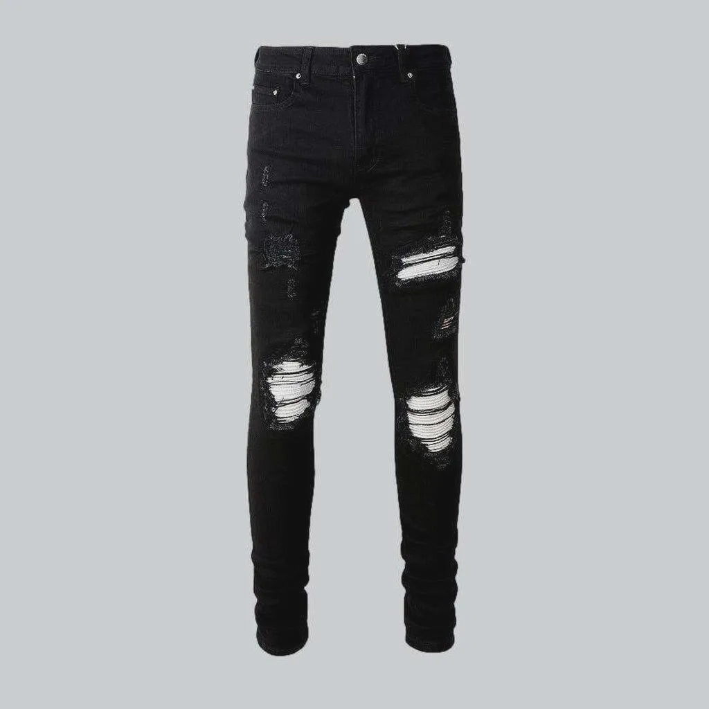 White patch ripped biker jeans | Jeans4you.shop
