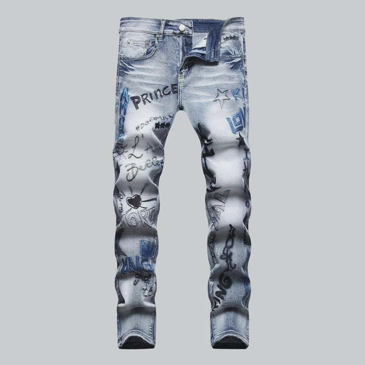 Light wash men's embroidered jeans | Jeans4you.shop