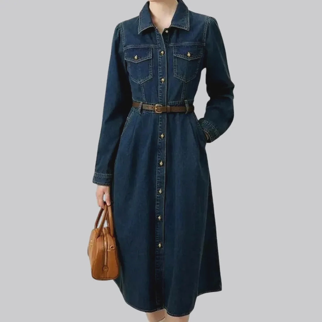 Casual dark bell-shaped jean dress | Jeans4you.shop